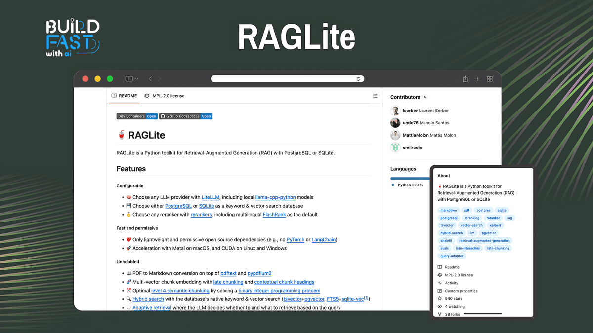 RAGLite: Efficient Retrieval-Augmented Generation Framework